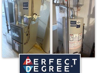 Furnace and water heater in a basement with the