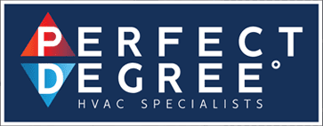 Logo for Perfect Degree HVAC Specialists with a red and blue diamond graphic.