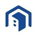 A blue and white icon of a house in a hexagon.