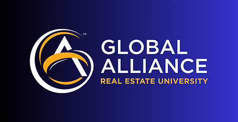The global alliance real estate university logo is on a blue background.