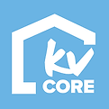 The logo for kv core is a white house on a blue background.