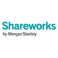The shareworks by morgan stanley logo is blue and white.