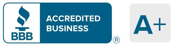 A blue and white sign that says accredited business a+