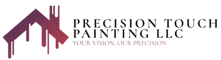 Logo for Precision Touch Painting LLC; house outline with paint drips; text in black, gradient purple.