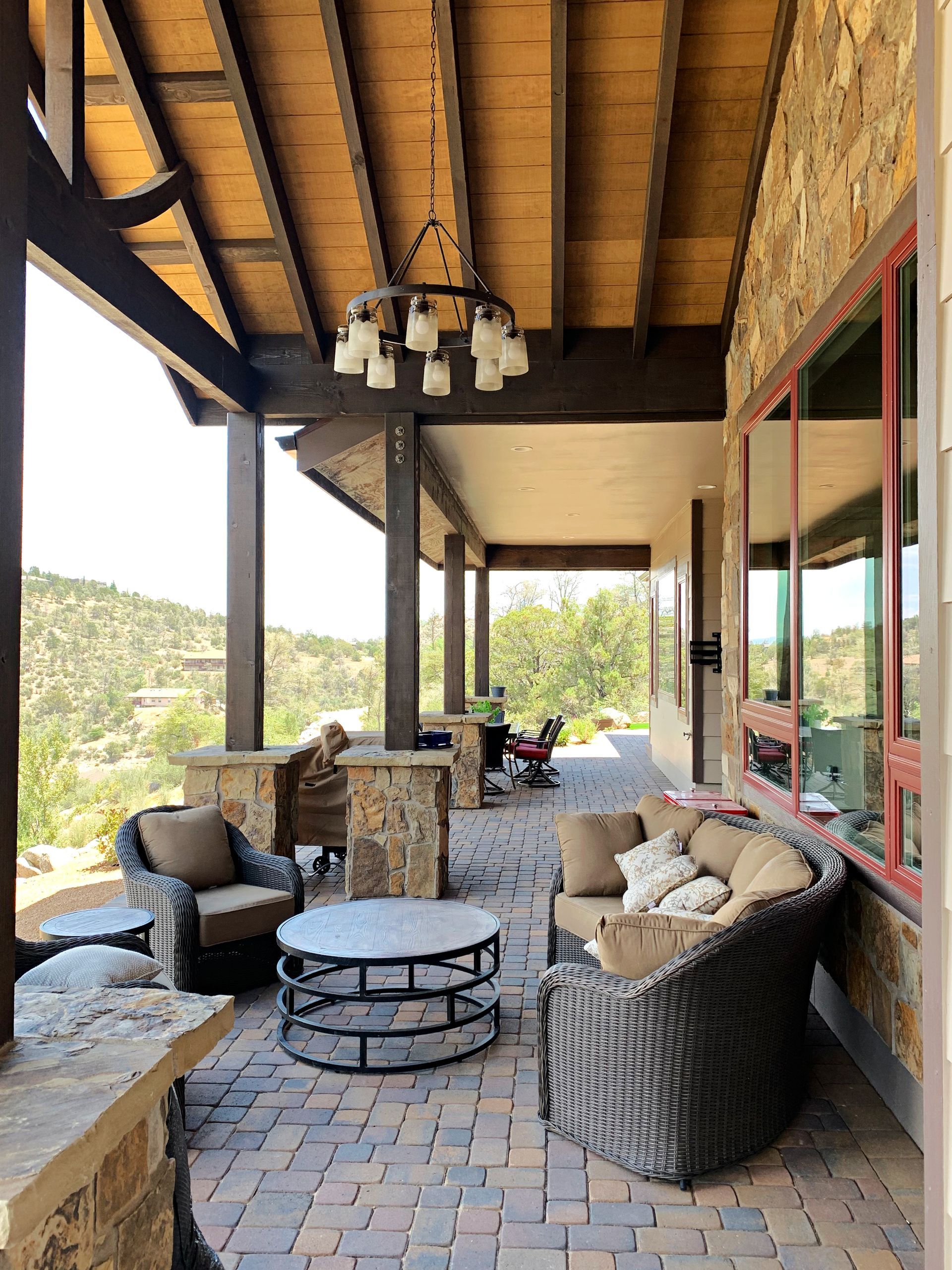 Finished patio at the Perfect Place custom home in Prescott, AZ, offering stunning views of the surrounding landscape and seamless outdoor living.