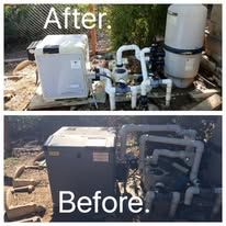 A before and after picture of a pool heater.