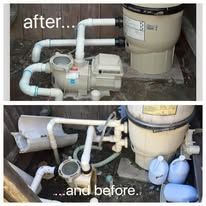 A before and after picture of a swimming pool pump and filter.