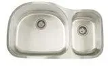 A stainless steel kitchen sink with two bowls on a white background.