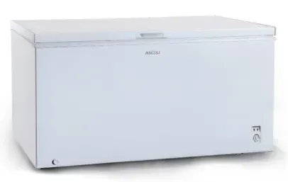 A stainless steel refrigerator freezer with a handle on a white background.