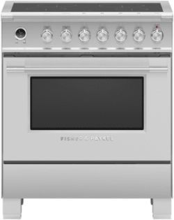 Stainless steel Fisher & Paykel electric range with glass cooktop and oven.