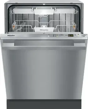 A stainless steel refrigerator freezer with a handle on a white background.