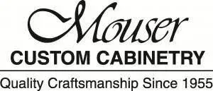 The mouser custom cabinetry logo is black and white and says quality craftsmanship since 1955.