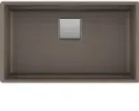 A kitchen sink with a square hole in the middle of it.