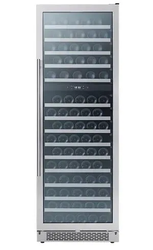 A stainless steel refrigerator freezer with a handle on a white background.