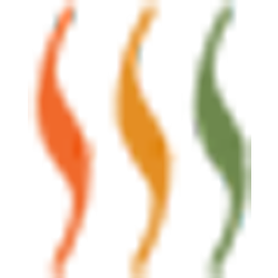 A blurred image of three different colored swirls on a white background.