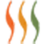 A blurred image of three different colored swirls on a white background.