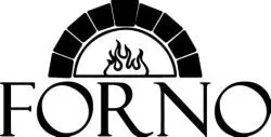 A black and white logo for a pizza oven with flames coming out of it.