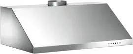A stainless steel hood with a hose attached to it on a white background.