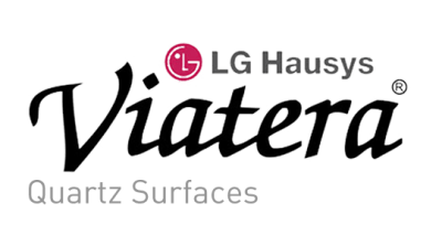 The logo for lg hausys viatera quartz surfaces