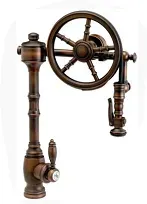 A faucet with a wheel on it on a white background.
