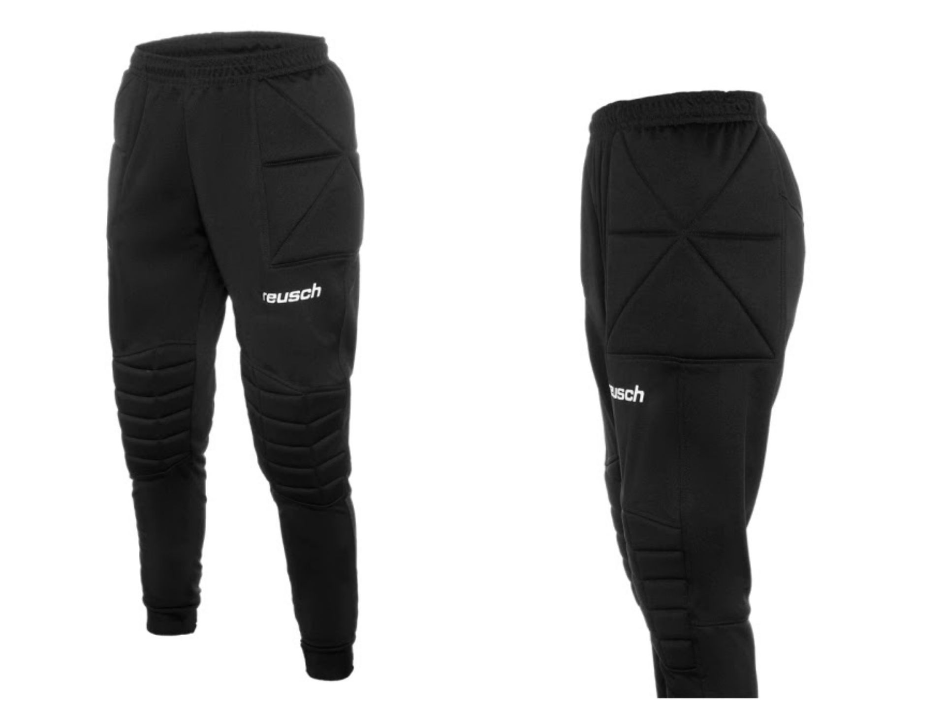 Pantalón de portero negro con acolchado en rodillas y caderas.