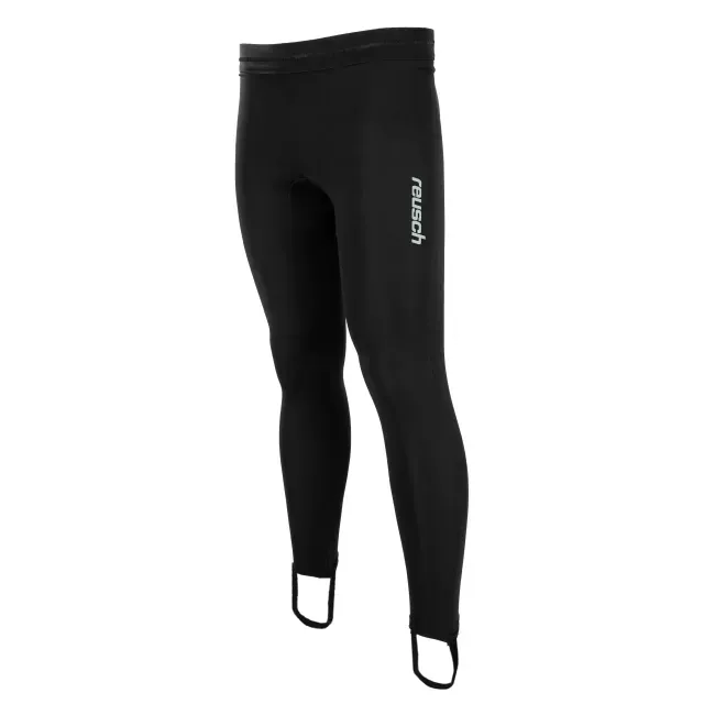 Mallas deportivas negras con estribos y logotipo de Reusch.