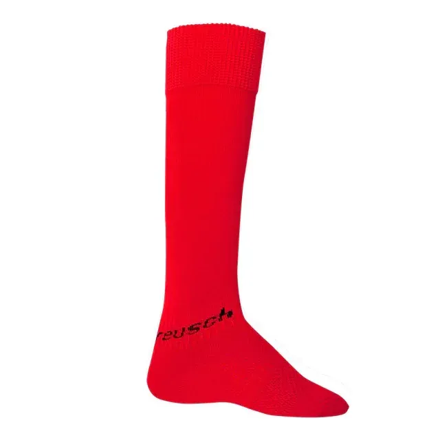 Calcetín deportivo azul, hasta la rodilla, con puño acanalado y el logotipo 