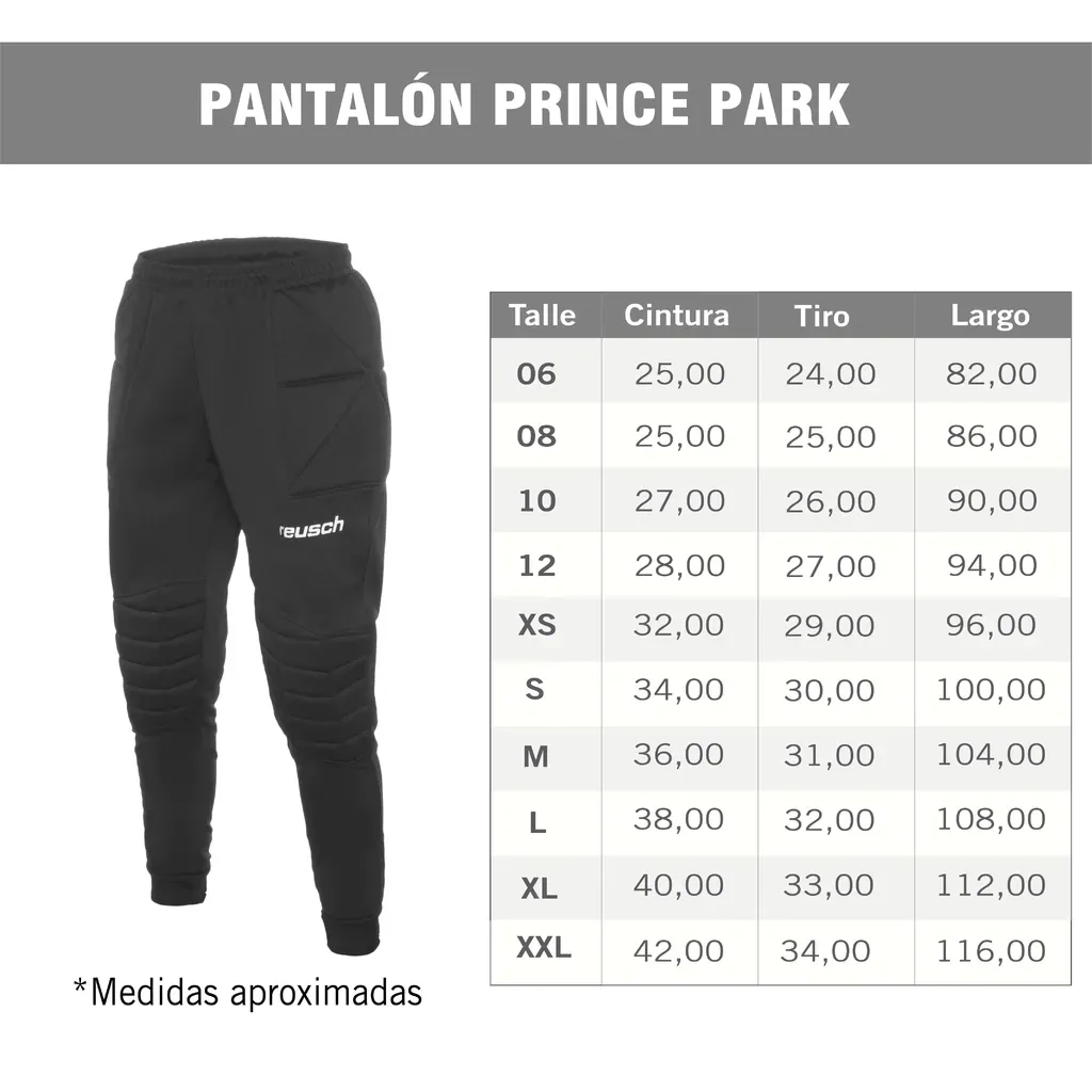 Pantalón de portero negro con acolchado en rodillas y caderas.