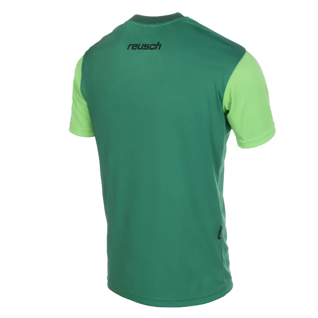 Camiseta deportiva de color verde y verde claro con logo en el pecho.