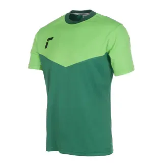 Camiseta deportiva de color verde y verde claro con logo en el pecho.