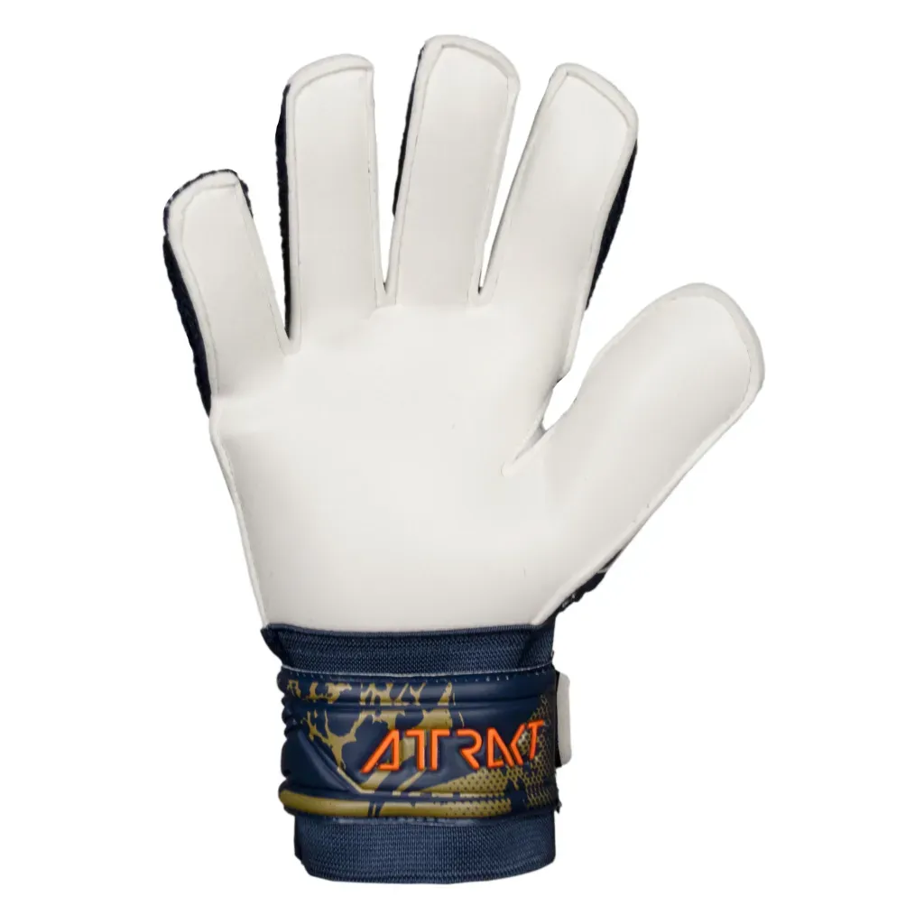 Guantes de portero de fútbol Reusch de color azul y naranja.
