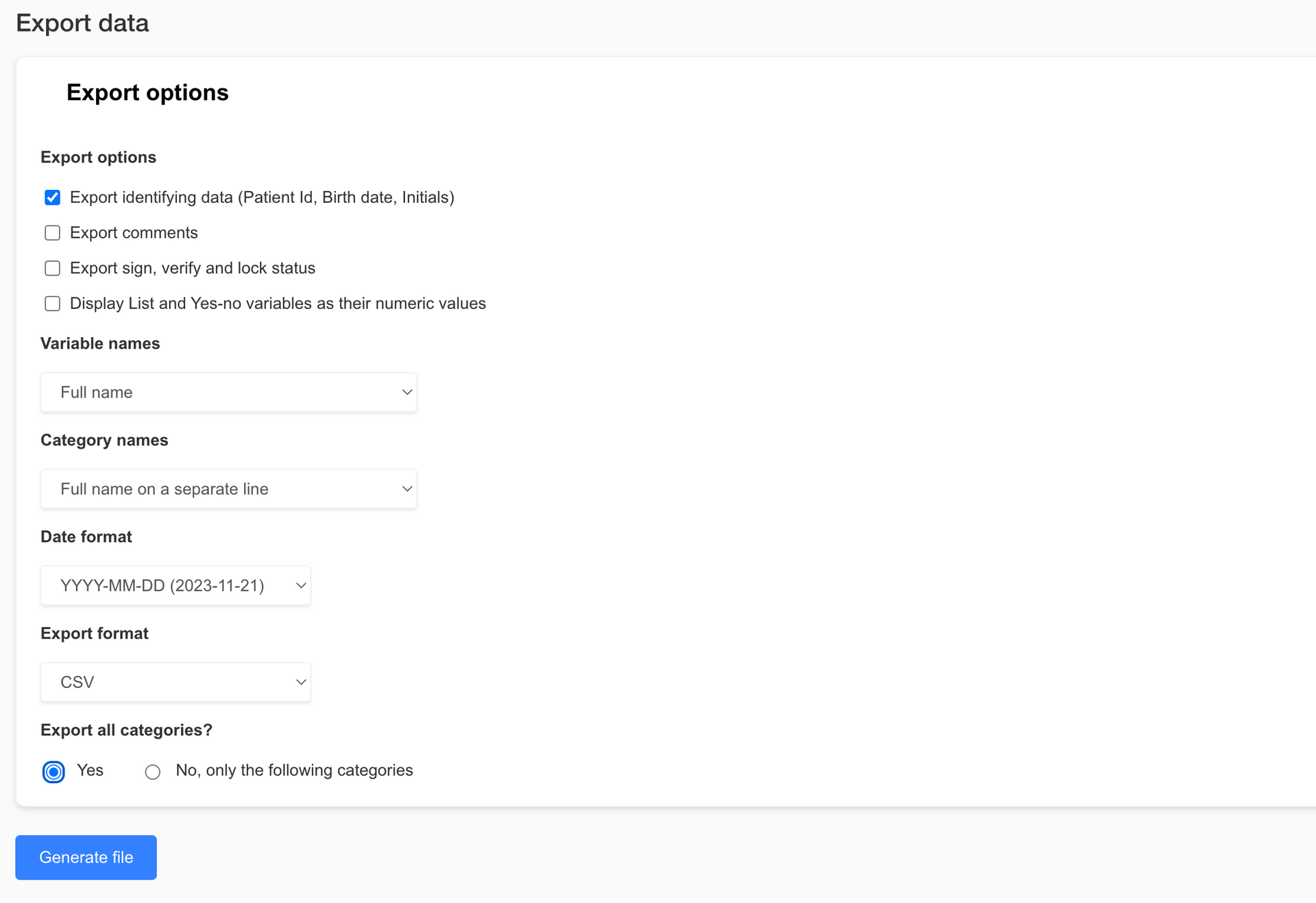 clinical data export 