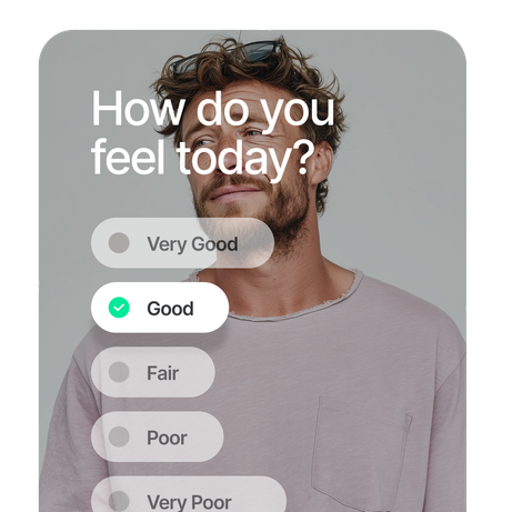 Patient questionnaire screen asking how the patient is feeling today