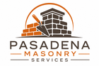 Pasadena Masonry Services logo featuring a brick chimney, masonry trowel, and brick wall icon in orange.