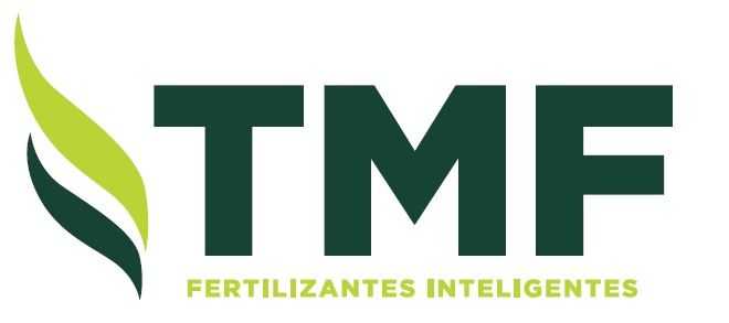 A logo for tmf fertilizantes inteligentes with a green flame