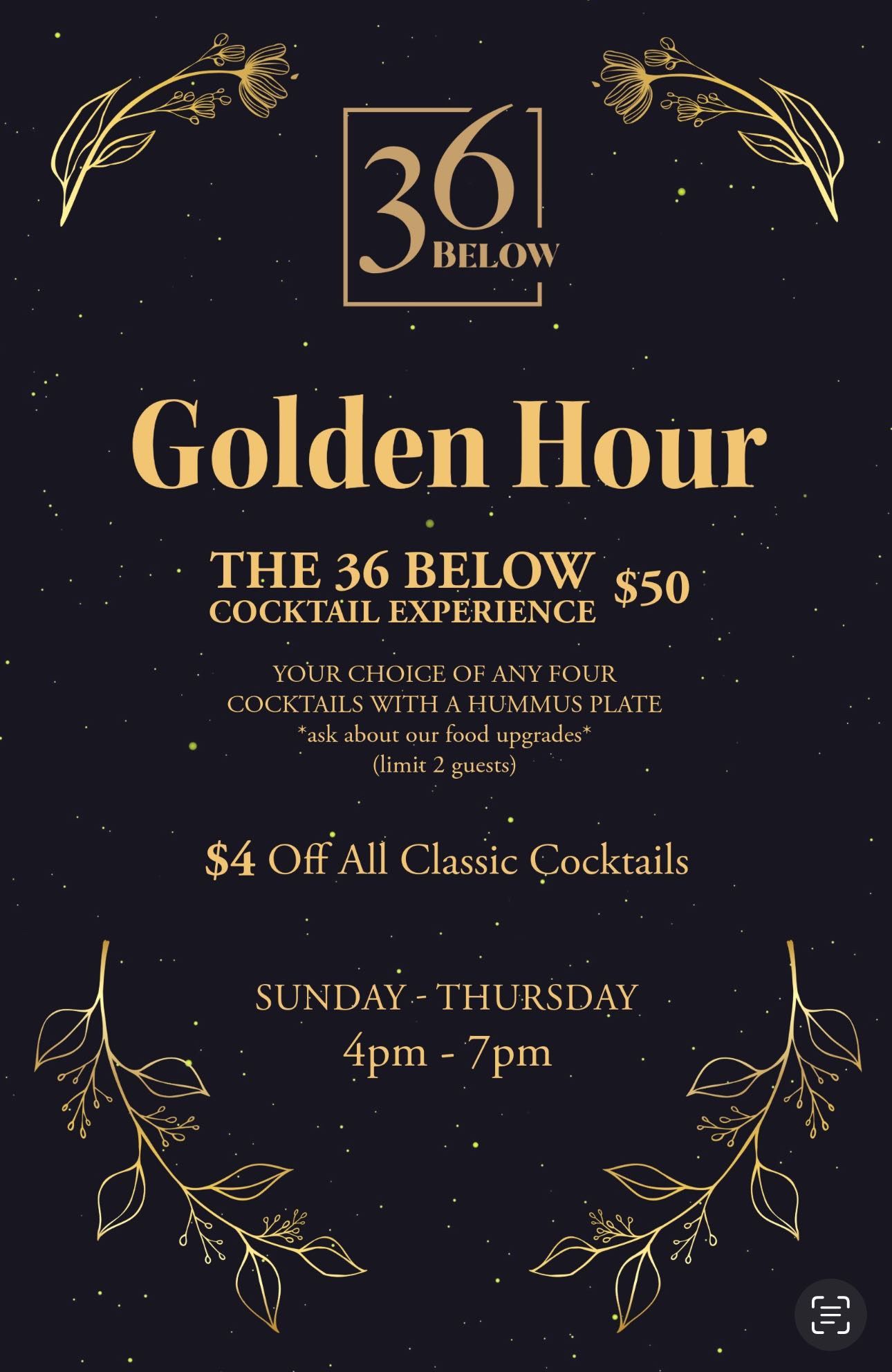 A poster for a golden hour cocktail experience