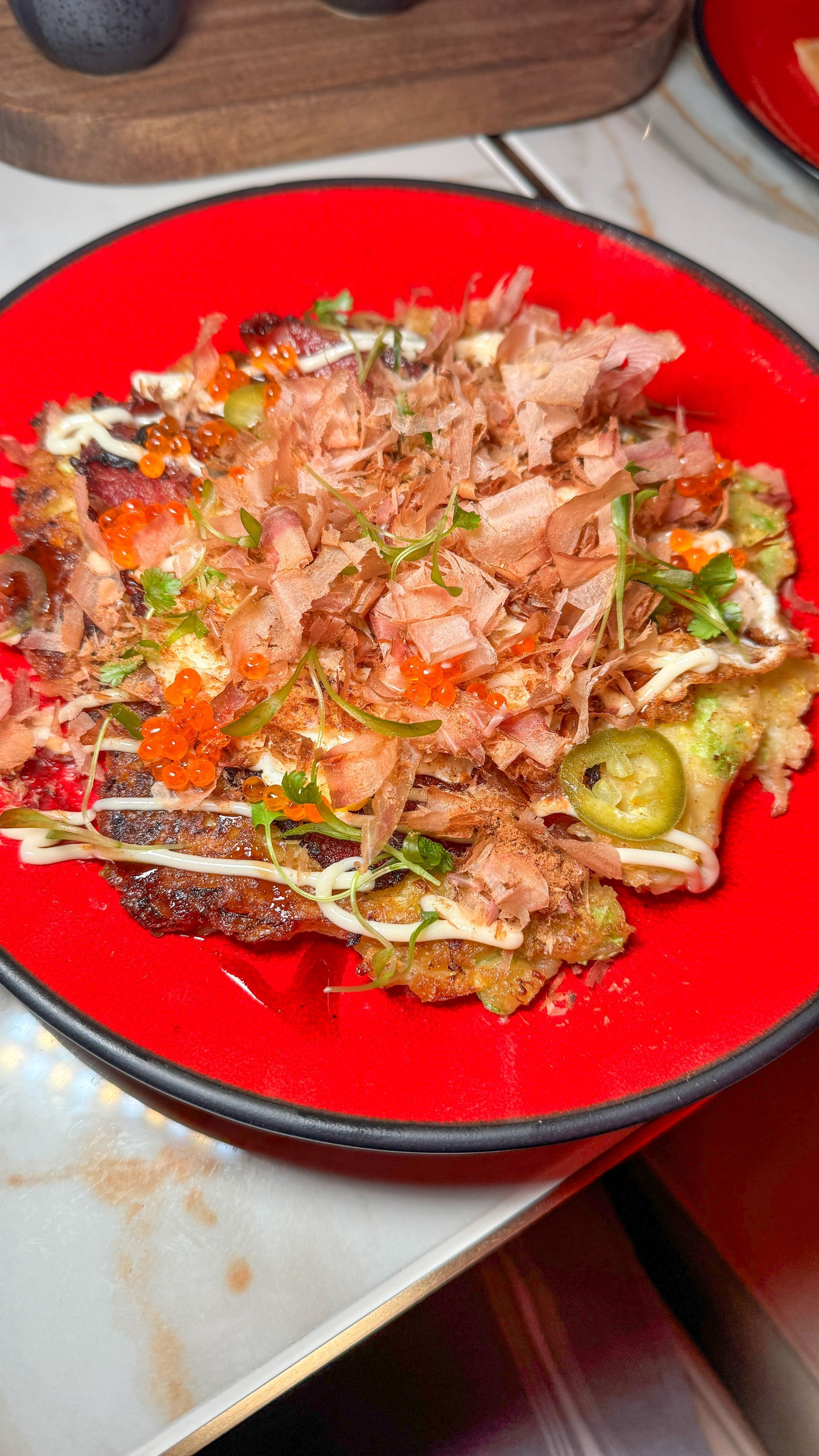 A close up of a plate of food on a table.