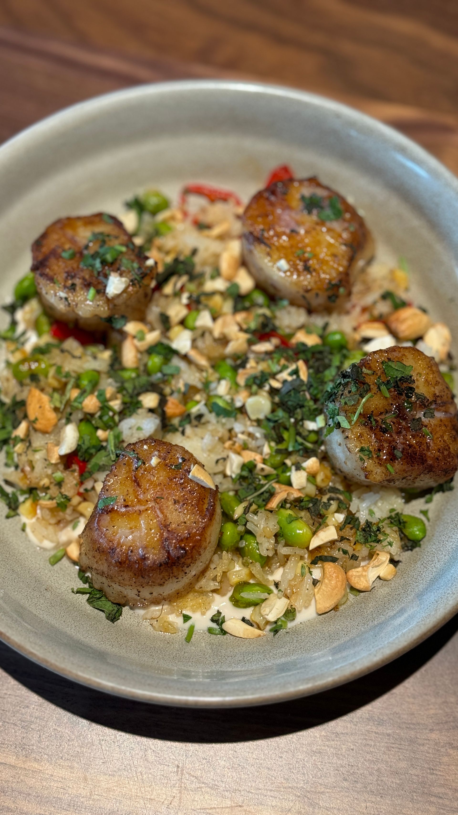 A close up of a plate of food on a table.