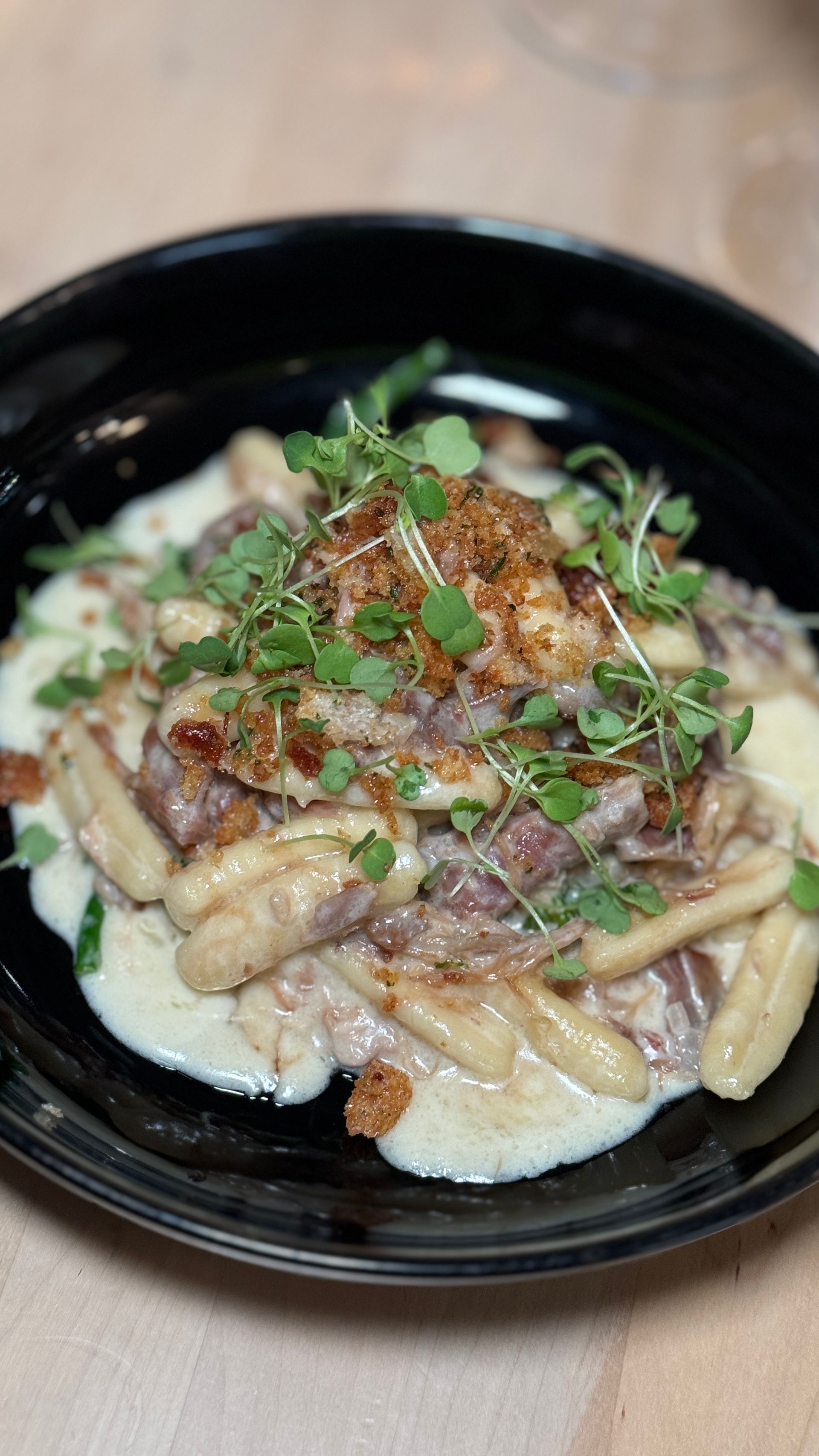 A close up of a plate of food on a table.