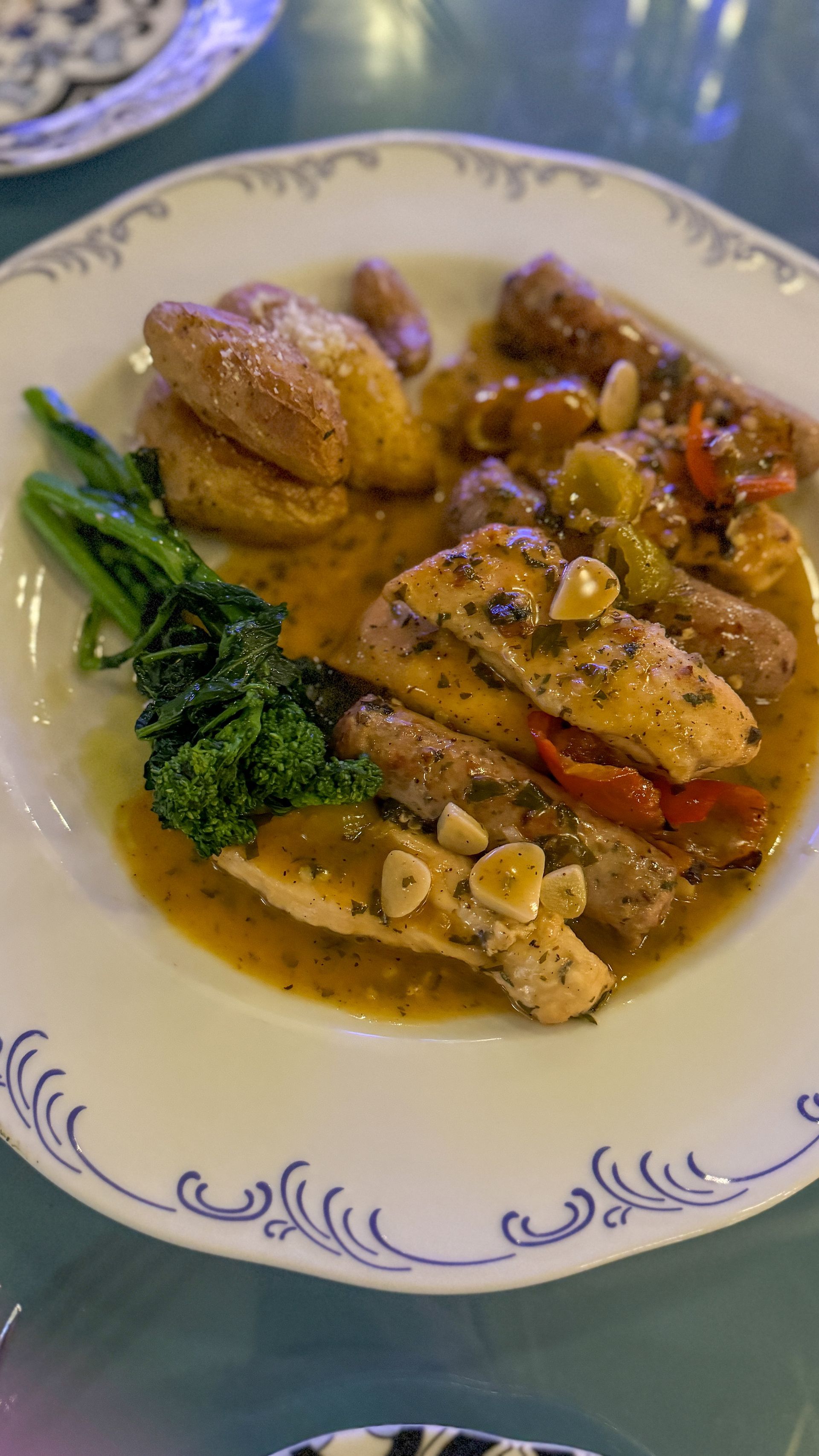 A close up of a plate of food on a table.