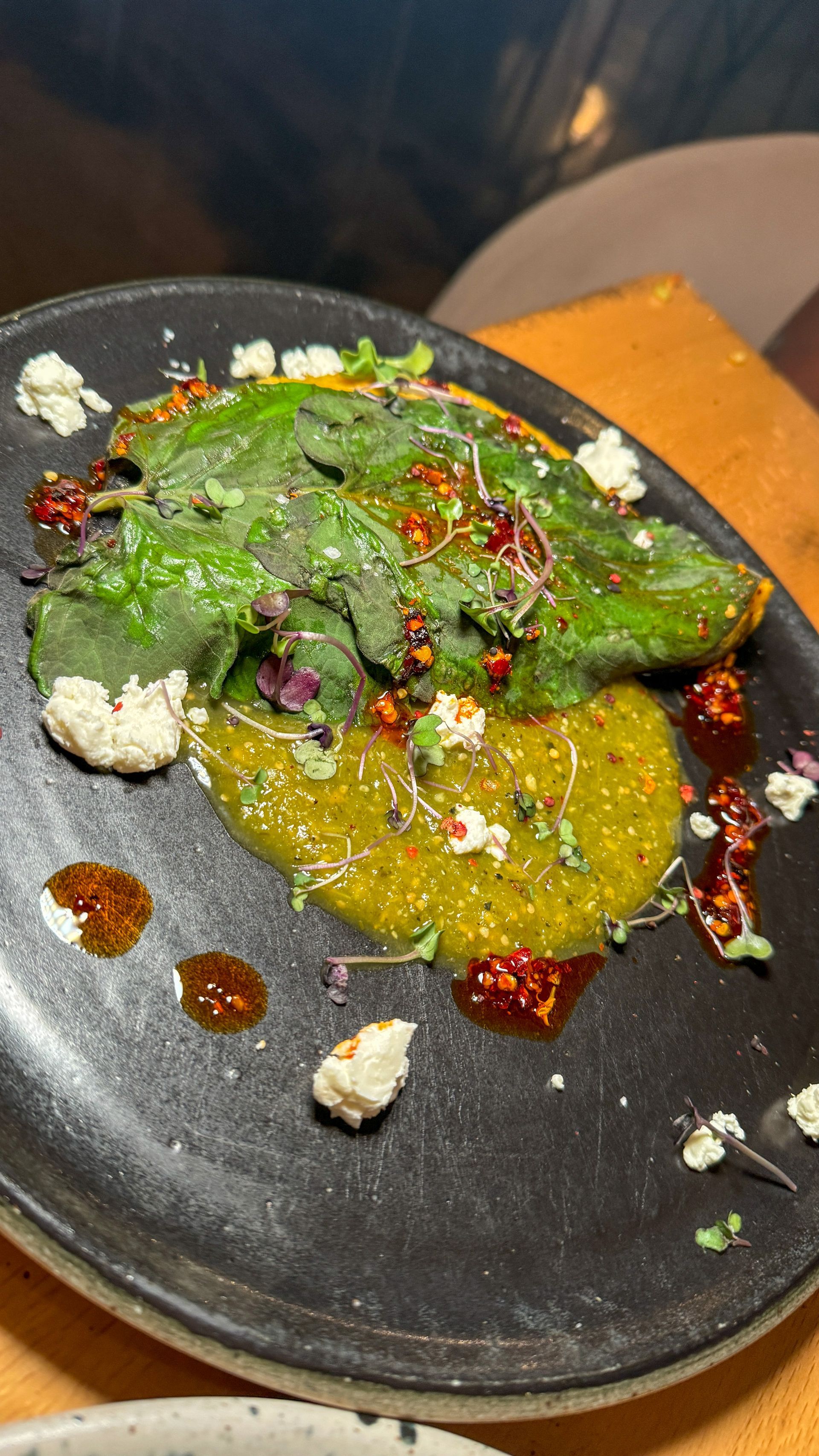A close up of a plate of food on a table.