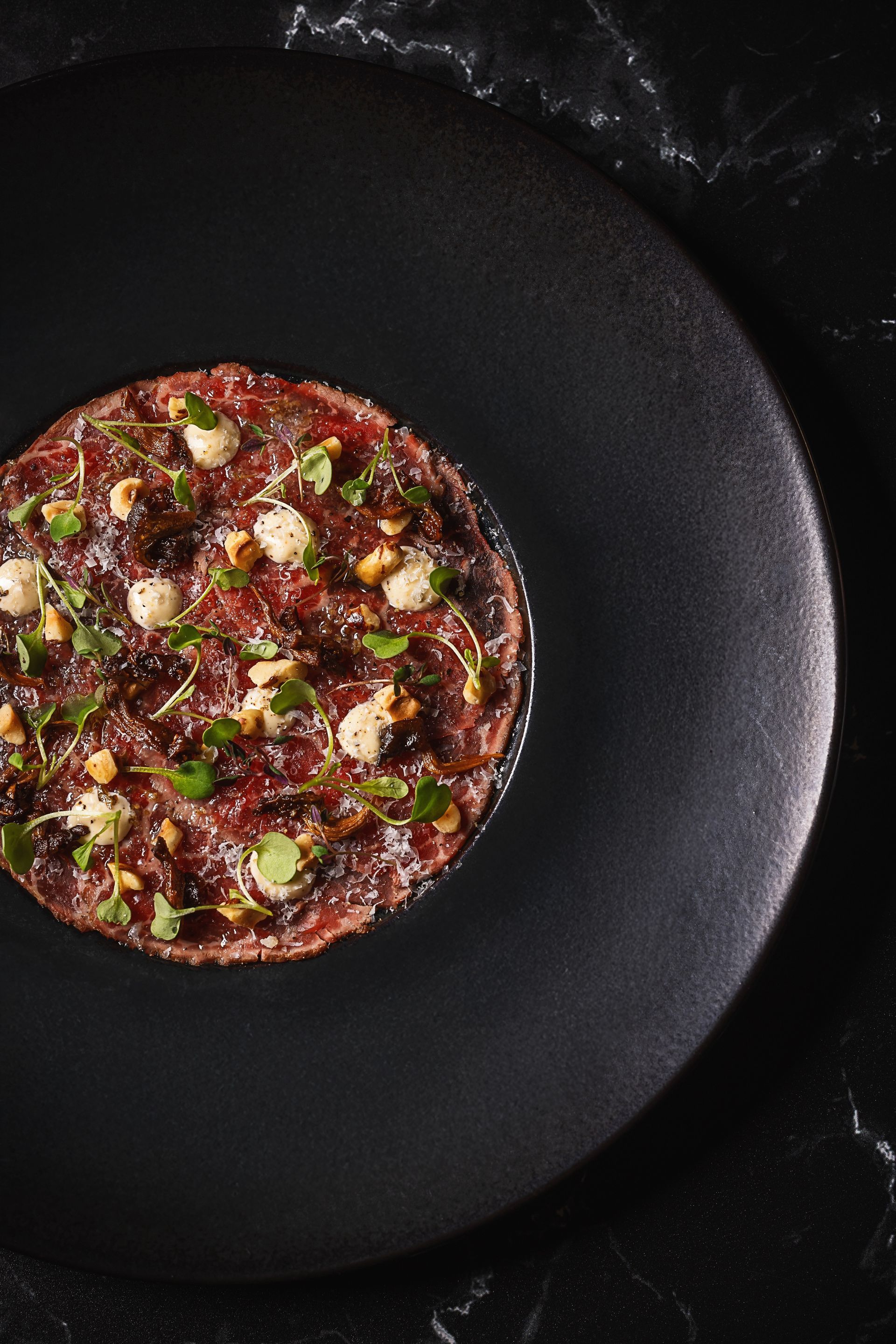 A close up of a plate of food on a table.