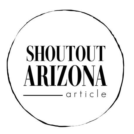 A black and white logo for shoutout arizona article.