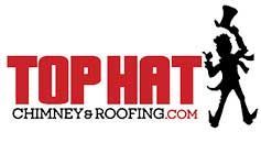Top Hat Chimney & Roofing logo with red text and silhouette of person in top hat.