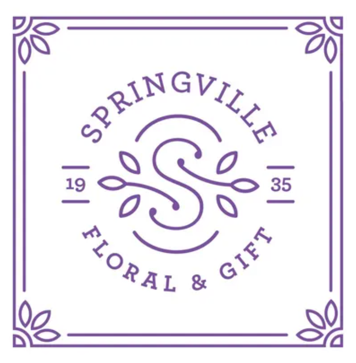 Purple logo for Springville Floral & Gift. Features a stylized 