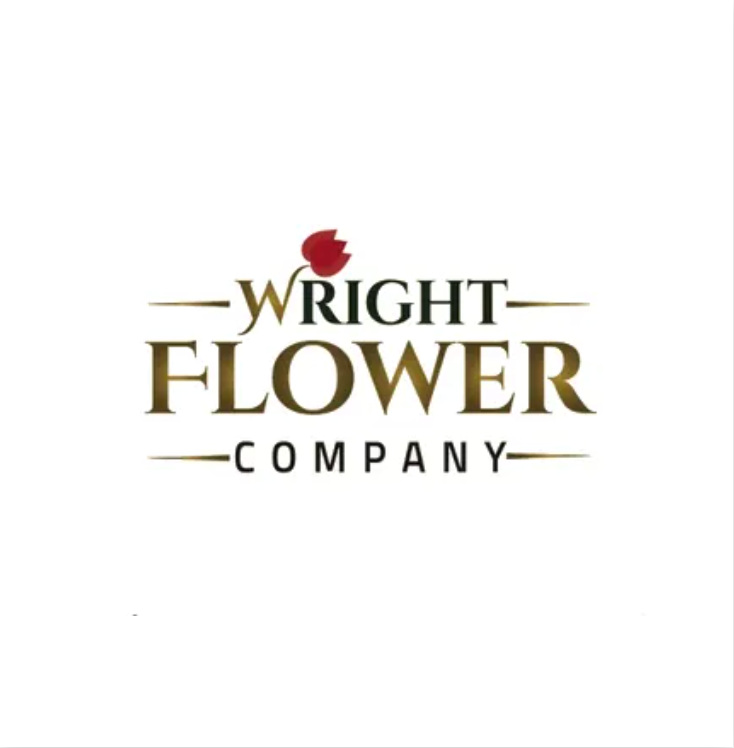 Wright Flower Company logo with a red flower above the text.
