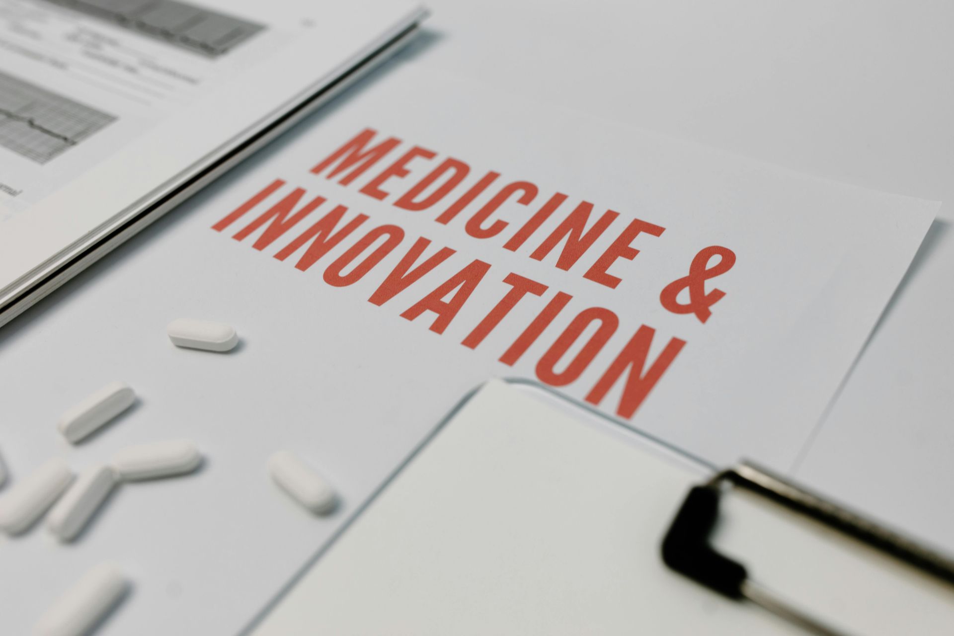 A piece of paper that says medicine and innovation on it