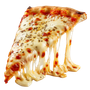Slice of pizza with melted, gooey cheese, herbs, and red sauce.