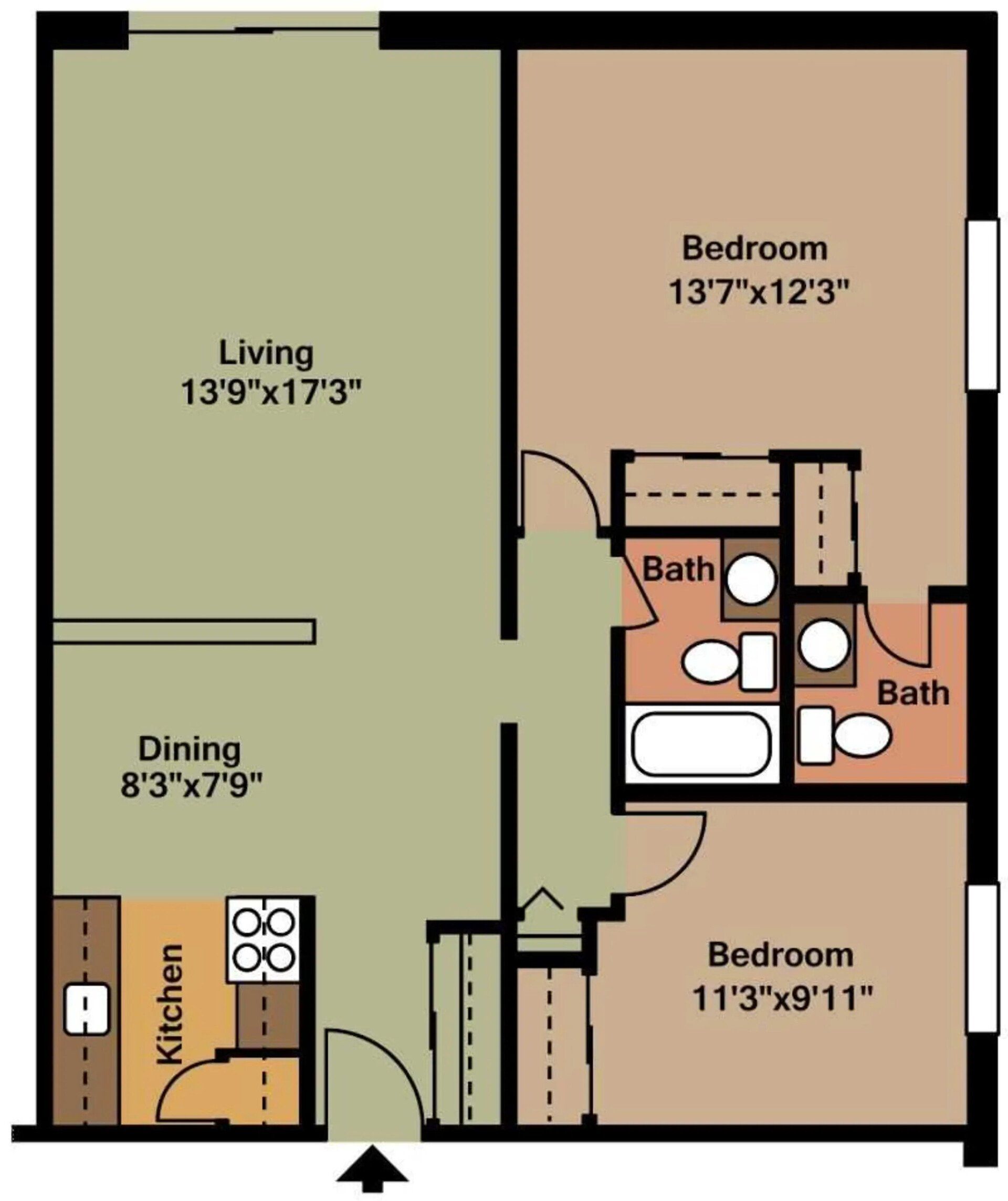 Garden oaks - 2 Bed 2 bath floorplan