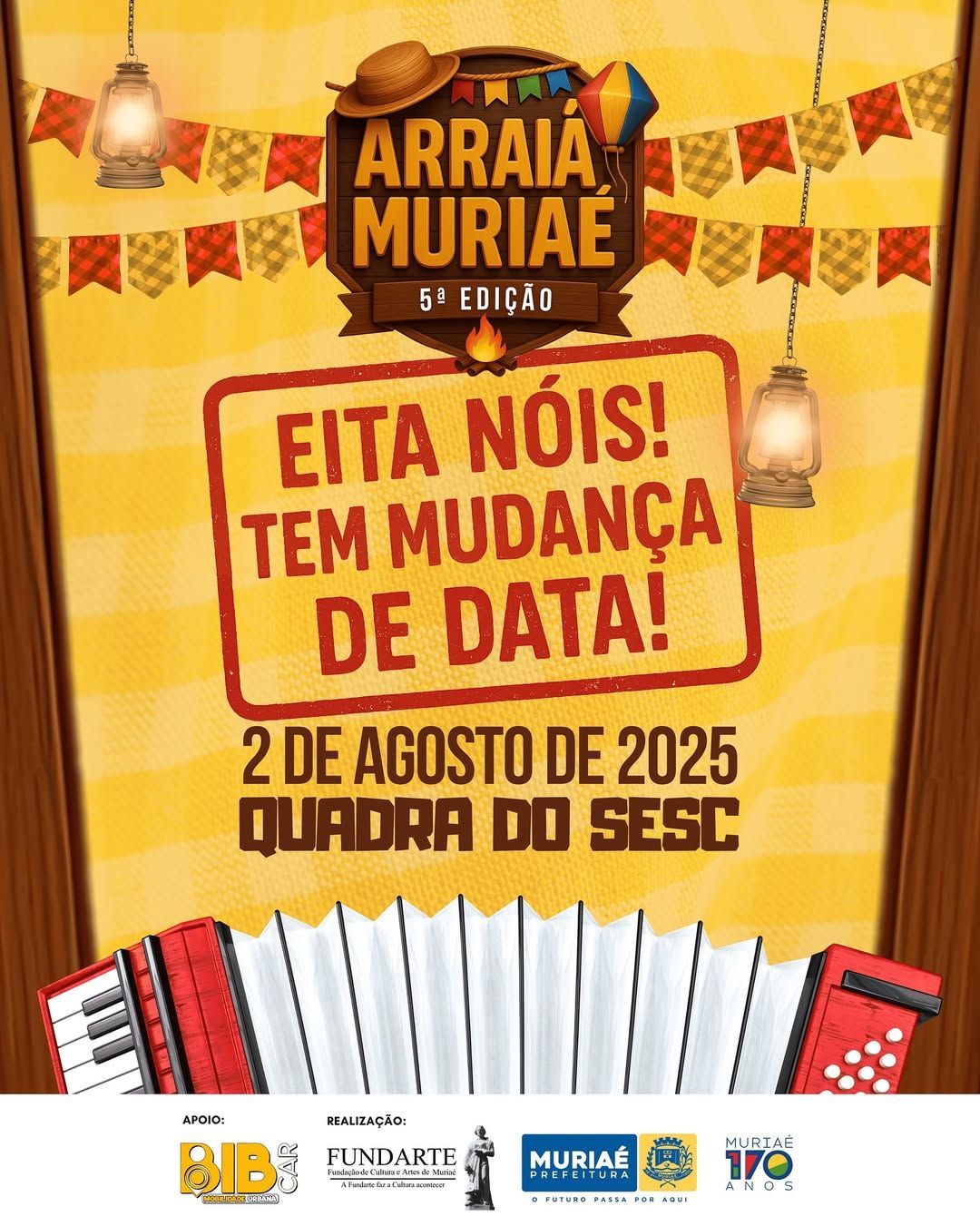 Um cartaz para arraia muriae com uma sanfona nele.
